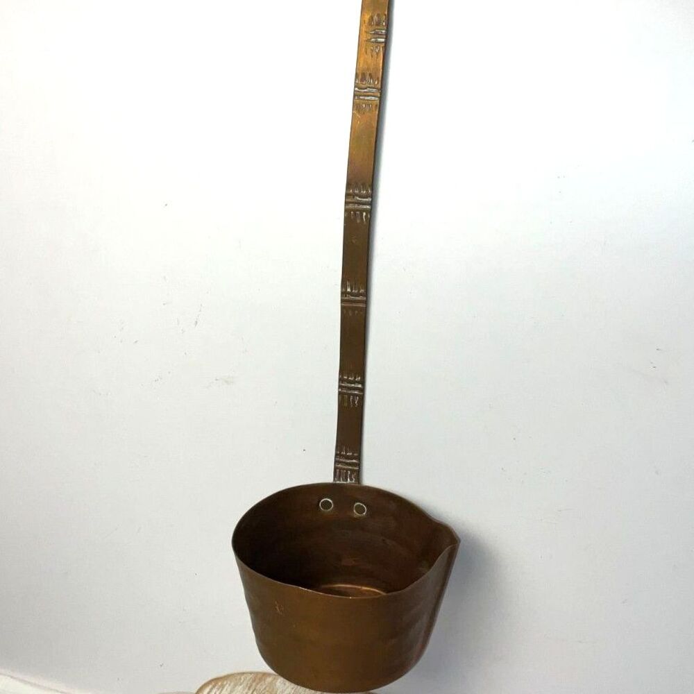 Beautiful Antique Copper Ladle etched handle; solid copper lining